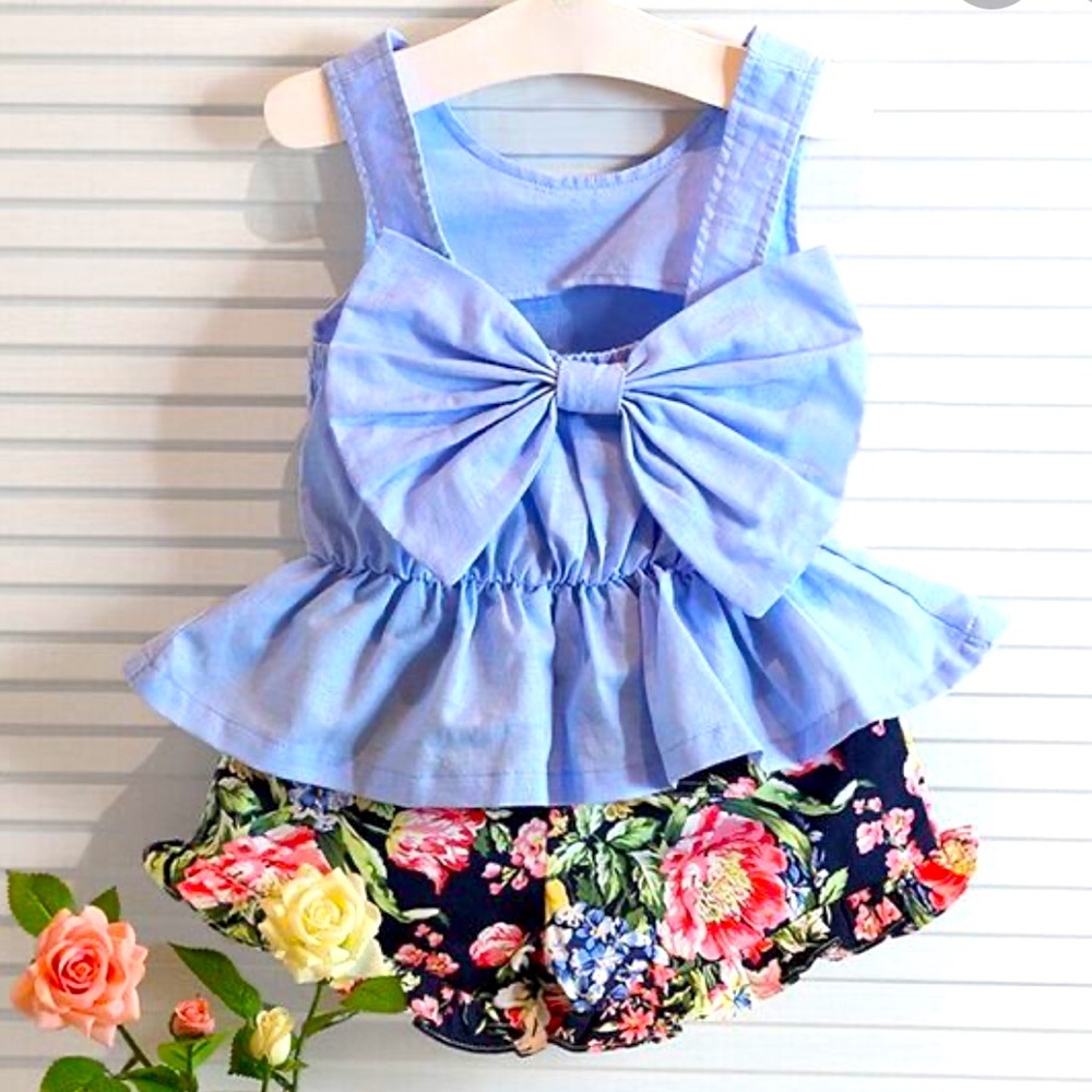 Toddler ruffle bow top and shorts